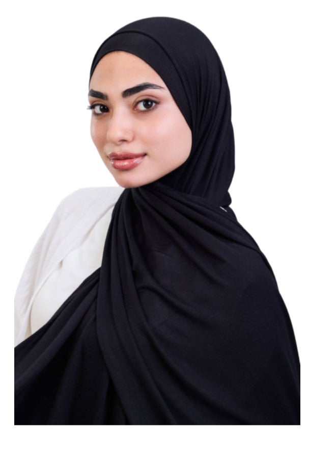طرحة الجيل القطن الفاخرة ببندانة رباط مريحة - طول 2 متر، عرض 60 سم - ألوان سادة، خامة جيل بيور قطن 100% بدون خياطة. - Image 1